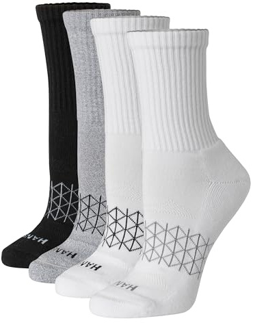 Hanes Women's Cushioned Crew Socks, Absolute Active Crew Socks for Women, Seamless Toe, 4-Pairs