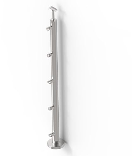 Sellon24® Edelstahl Geländerpfosten Ø42,4 Bauhöhe 1100mm mit 5X Querstabhalter Ø12,0 Geländer V2A geschliffen K320 aussen Halterung Rohr Edelstahlrohr (U-A-VR110-5D12)