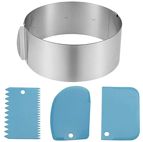 Oikabio Teglia da forno estensibile, set da 4 pezzi, accessori da forno in acciaio , per torte, rotondo regolabile