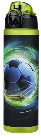 Baagl Kinder Trinkflasche, Auslaufsichere Wasserflasche 700ml, Schule und Sport Flasche für Jungen, Vielseitige und Praktische Flasche mit verschließbarem Deckel (Football Winner)