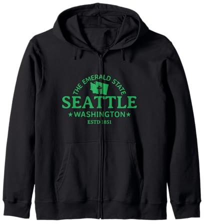 Seattle Washington Emerald City Space Needle 1851 Souvenir Zip Hoodie