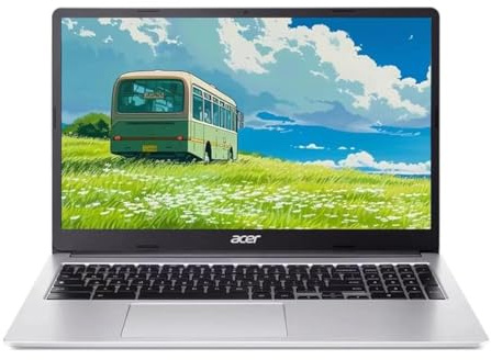 Acer Chromebook 315, portátil con visualización FHD de 15.6 pulgadas, Intel Celeron N4500, 4 GB de RAM, 64 GB eMMC, cámara web, cromado OS, plata pura, funda protectora incluida, tarjeta SD TWE de 64