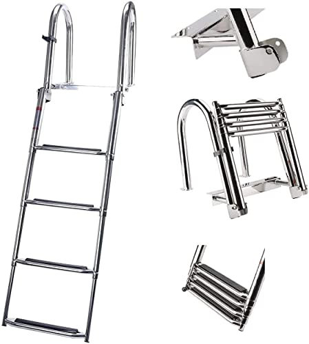Pool-Handlaufgriff, Haltegriffe, Schwimm-Bootsleiter aus Edelstahl, Teleskop-Klappleiter für Schwimmbecken/Boot/Ponton, 4-stufiger Edelstahl