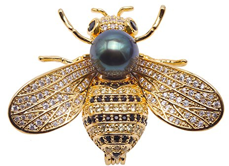 Biene-Brosche, 9 mm, Pfau, tahitianische Südsee-Zucht-Brosche, Anstecknadel-Anhänger