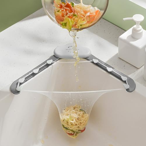 Kitchen Sink Triangle Tri-Holder Filter, Sink Food Catcher, Corner Sink Strainer Basket, Kitchen Leftovers Filter, Sink Garbage Holder with a Triangular Rack and 100 Pcs Large Size Filtering Mesh Bags