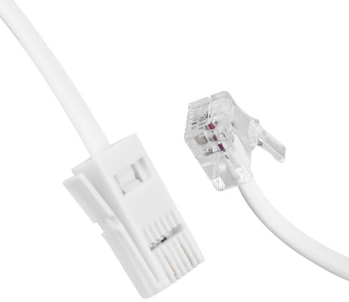 Gments 3 Metres 6P2C 2-Pin Phone Extension Cable - BT Plug to RJ11 Male Broadband Telephone Lead for UK Landline ADSL Fax Modem Dial-up, White