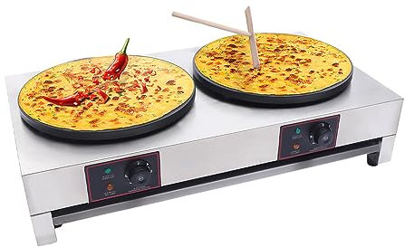Crepera eléctrica de 16 Pulgadas, 3,4 KW, Comercial, de Doble Cabezal, Plancha Antiadherente de Acero Inoxidable, Control de Temperatura Ajustable, para Uso Comercial, re