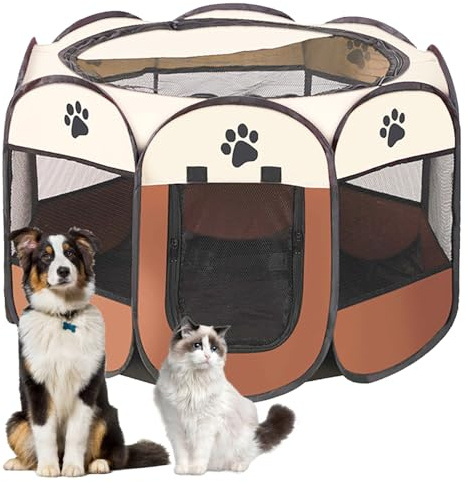 Lighterday Cage de Chiens Portable,Cagede Chien Pliant Cat Stand,Cage deChien en Tissu Oxford ImperméableCage de chatCage,Chien,Lapin(Café,S,8