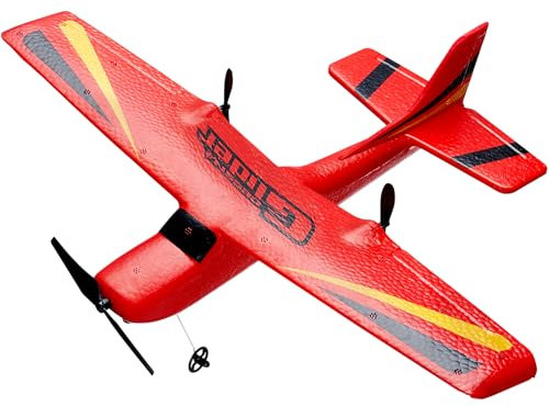 VEVOR RC-Flugzeug, 2,4 GHz 2-Kanal-Fernsteuerungsflugzeug mit 6-Achsen-Gyrostabilisator, flugbereites Flugzeugspielzeug mit 2 Batterien, RC-Segelflugzeug für Kinder, Anfänger, Rot
