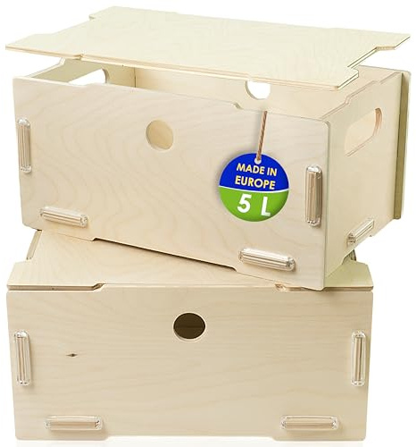 clipfritz - 2er Set Aufbewahrungsbox mit Deckel aus Holz (Unlackiert, ca.30x20x14cm) Aufbewahrungskiste stapelbar - Holzbox/Holzkiste zur Aufbewahrung, Ordnen, Sortieren - Boxen stabil mit Griffen