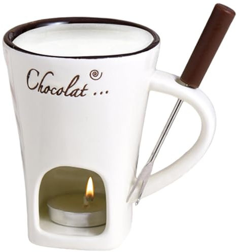 Tasse Fondue au Chocolat, Fondue Chocolat Bougie, Tasse Fondue Chocolat Bougie,Tasse Fondue au Chocolat en Céramique avec Fourchettes, pour Bonbons Chocolat Fromage (White)