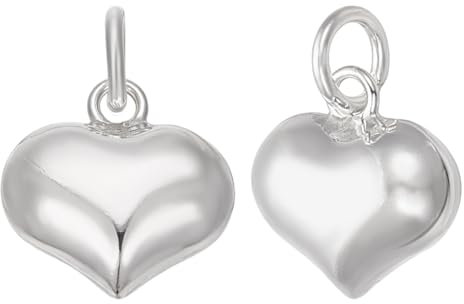 BENECREAT 2 Stück 925 Sterling Silber 3D Herzanhänger, Silber Puffed Heart Charm Liebesherz Baumeln Anhänger Charms mit Biegering für Halskette Schmuckherstellung DIY Basteln