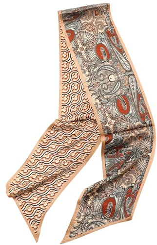 Prettystern män kvinnor elegant 2-lagers smal lång slips halsduk sidenscarf halsduk för känsla och sommar, DS26 med spetsig ände, 2-lagig, 150 cm X 16 cm