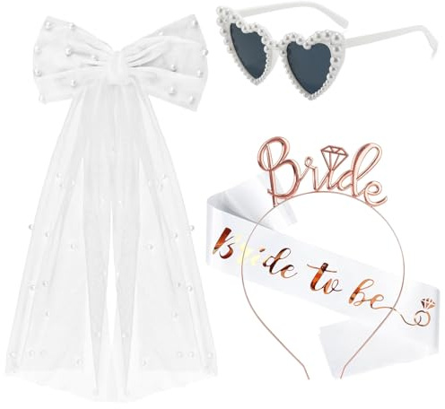 JGA Accessoires Frauen, Roségold Bride Haarreif, Bride to Be Schärpe und | Schleier Herz Sonnenbrille Weiß, Junggesellenabschied Frauen JGA Deko für Bachelorette Party Accessories Polterabend Hochzeit