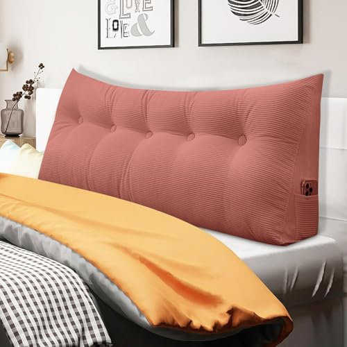 SHAIRMB RüCkenkissen, Keilkissen FüR Bett Und Sofa, Bequemes Wandkissen, Lesekissen Mit Seitentaschen Und Waschbarem Bezug, Ideal Zum Anlehnen Im Sofa/Bett,06,180x50x20cm