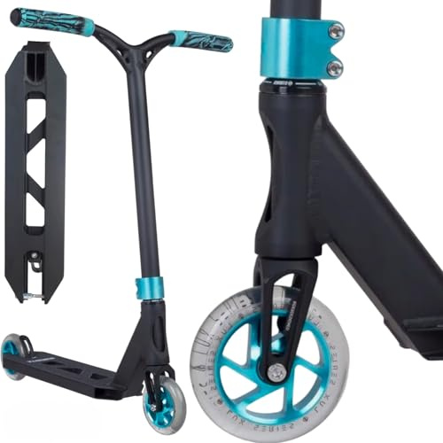 Striker Lux Stunt-Scooter I ABEC 9 I Anfänger & Profis I Kinderroller I Lightweight I Leichter I Trick I Tret I Roller I Komplettscooter I Freestylescooter I Park I (Clear/Türkis, 75,5cm)