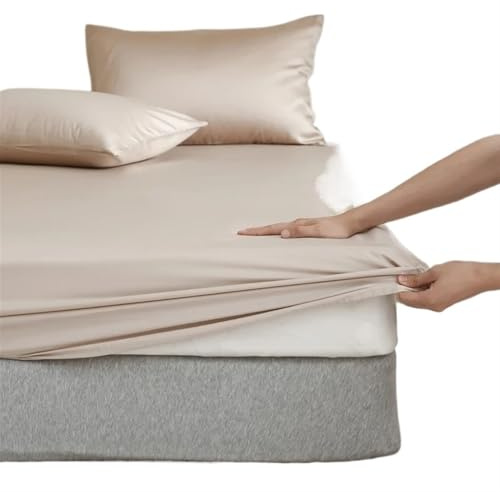 Ayztantine Drap-Housse en Soie de mûrier avec Bandes élastiques, Couvre-Matelas Complet, Lisse, antidérapant, literie Drap Housse Elastique(Light Gold,140x190x30cm)