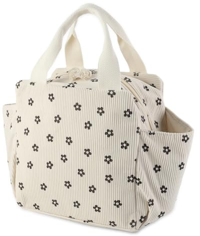 FYting Kühltasche Klein,12L Lunchtasche Damen Cord,Seitentaschen mit Großer Kapazität Speichern Regenschirme, Wasserbecher, Tabellengeschirr, Mobiltelefone,für Picknicks Arbeit Schule(Blumen)