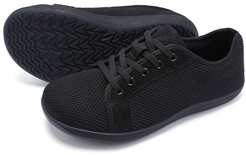 Barefoot Shoes for Women Wide Fit Outdoor Walking Lightweight and Breathable Ladies Trainers Zero Drop Sole Minimalist Running Sneakers All Black UK 6