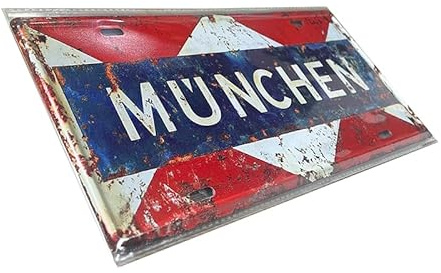 München - Targa in metallo vintage con città, 30 x 15 cm, rustica, per bar, pub, garage, grotta degli uomini, decorazione per la casa