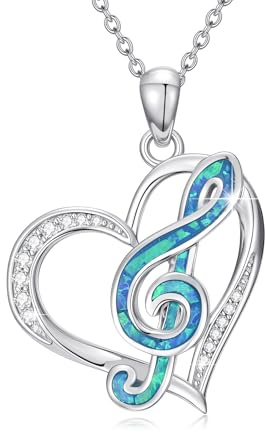 SOESON Musik Halskette Opal 925 Sterling Silber Herz Musik Anhänger Geschenk für Damen