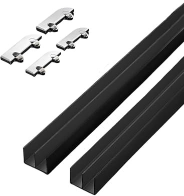 Black Aluminum Glass Sliding Door Track, Glass Track For Display Cabinets, Showcases, Smooth Gliding, Easy Install​（Thickness: 0.9mm）(43.3in)