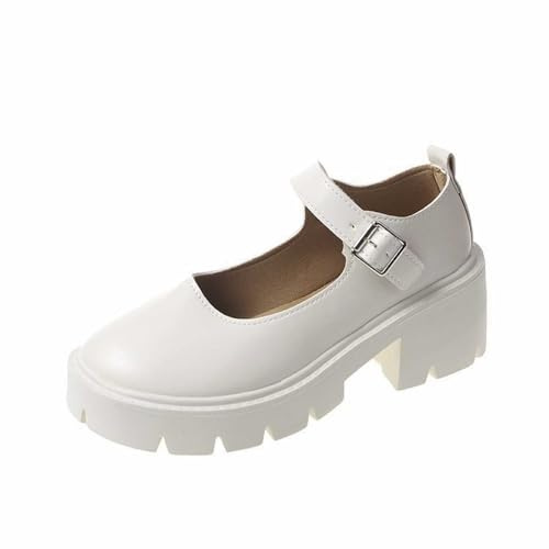 mary jane halvskor för kvinnor läder – mockasiner dam läder med klack – läderskor blockhäl profilsula klackskor slip-on klädskor eleganta enstaka skor bekväma tofflor, C01 vit, 40 EU