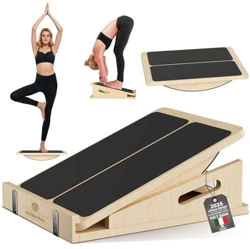 Tavola inclinata in legno 2 in 1 per allungamento e bilanciamento dei polpacci, cuneo regolabile professionale per allungamento della caviglia, pedane inclinate per fisioterapia per ginocchia (Legna)