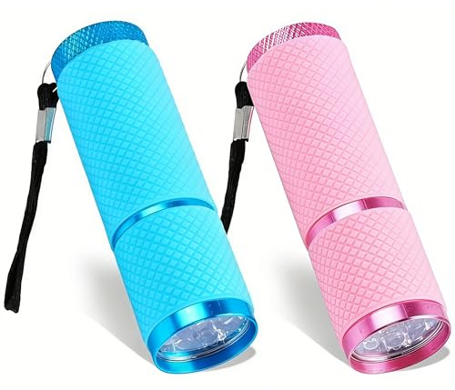 Lot de 2 mini lampes de poche LED super lumineuses avec 9 LED, pour enfants avec cordon phosphorescent, sans piles (couleur aléatoire) [Classe énergétique A+++] (bleu + rose)