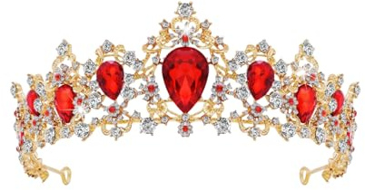 Kristallkrone Damen Rote Diadem Barock Krone Vintage Tiara für Hochzeit, Geburtstag, Karneval, Partys, Bankett,Prinzessin & Brautkopfschmuck