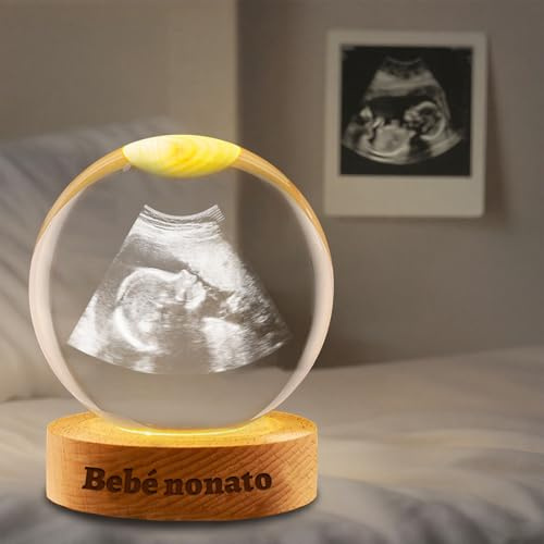 Esfera de Cristal Personalizada 3D con Foto y Texto - Bola de Cristal con Base de Madera Grabada, Regalo de Fotografía 3D Navidad, Halloween, Ultrasonidos, Familia (B-ultrasonido)