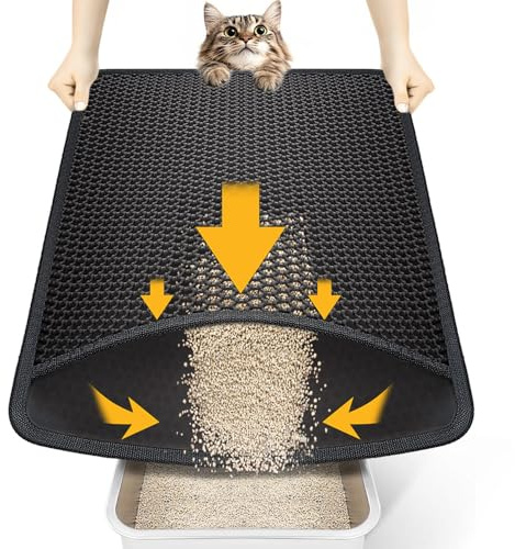 Conlun Tapis de Litière pour Chat 58x42cm | Tapis de Sortie de Litière en EVA, Imperméable et Antidérapant, Doux pour les Pattes, Facile à Nettoyer,Noir