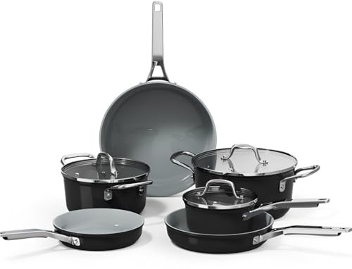 Batterie De Cuisine Antiadhésive 6 Pièces - Poêles Et Casserole À Lait, Sans Fumée, Fond Plat Épais, Compatible Avec Cuisinière À Gaz, Usage Domestique(Black)