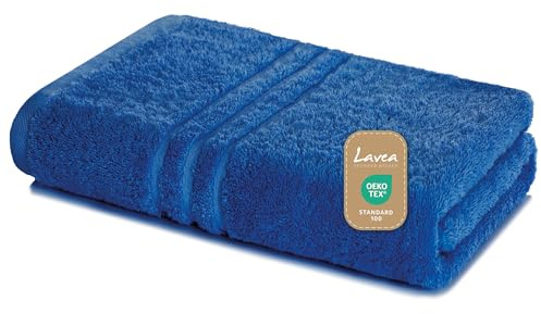 Lavea® Badetuch 100x150 cm – Hochwertiges, Saugstarkes großes Duschtuch aus 100% Baumwolle, Frottierserie Elena – Waschbar und Strapazierfähig - Royalblau