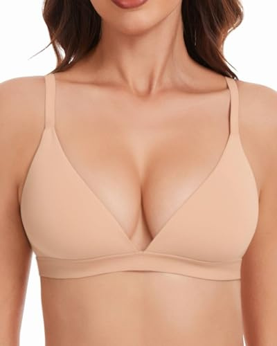 WOWENY Soutien-gorge triangle pour femme sans armatures sans rembourrage - Sexy - Sans coutures - Bustier sans armatures - Col en V - Léger et confortable