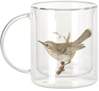 Fabulous Mug Verre Double Paroi - Oiseau Séricorne Biologie Illustration Ancienne - Tasse a Cafe et The Isotherme 330ml Effet Suspendu Anti-Brulure Imprime en France
