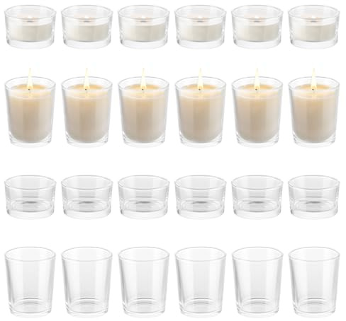 Oungy 24 stycken klara värmeljushållare glas, värmeljusglas liten 5,3 x 3,3 cm, 5,6 x 6,8 cm ljusglas, ljusglas, vindljusglas värmeljus glas, för vindljus bordsdekoration, festdekoration, bröllop