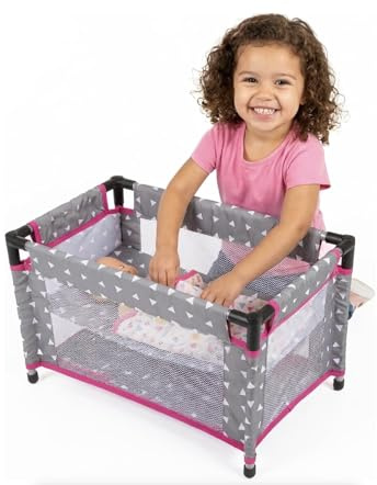 Kinderplay Puppenreisebett faltbar bis 46 cm Puppenbett mit Tragetasche und Bettwäsche für Baby Born und Baby Annabell leichtes Spielzeugbett mit Netzseiten