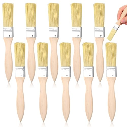 10 Pack 1 Inch Paint Brushes, Disposable Bristles Chip Brush Set, Small Flat Paint Brushes with Wooden Handle for Woodwork Wall Surface Edging Corner Glue Stain Home DIY