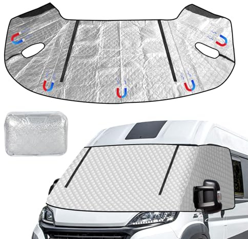 Bâche de pare-brise thermique pour Fiat Ducato Peugeot Boxer Citroën X250/290 2006-2024 - Protection UV extérieure résistante aux intempéries avec fermeture éclair et sac de transport - Pare-soleil