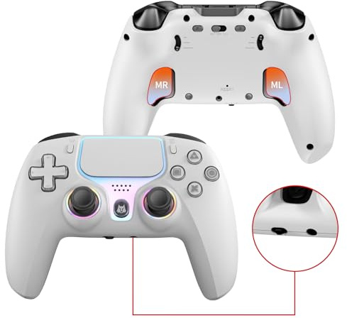 Wireless Controller für PS5, Kompatibel mit PlayStation 5 / PS5 Pro / Slim / PC, mit Hall-Effekt-Joysticks, Back Paddles & Makro, Turbo, Dual Vibration, 6-Achs-Gyro, RGB-Ring, 1000mAh, 3,5mm Audiojack