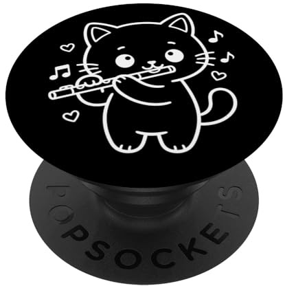 Gatto kawaii che suona il flauto PopSockets PopGrip Adesivo