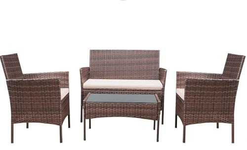 Drmilito Muebles Jardin Exterior Conjunto Terraza Exterio de Ratán 4 Piezas Set