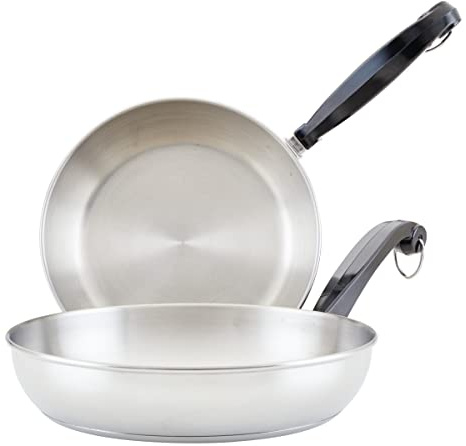 Farberware Classic Stainless Steel Frying Pan Set / Fry Pan Set / Stainless Steel Skillet Set - 8.25 Inch and 10 Inch, Silver
