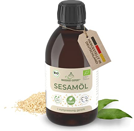 MASSAGE-EXPERT Bio Sesamöl kaltgepresst & gereift – für Küche, Ayurveda, Pflege & Massage (250 ml rePET-Flasche mit Spritzeinsatz)
