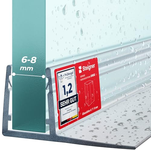 STEIGNER Duschdichtung UK02 Gerade 60 cm 1 Stk, Glas 6-8 mm, Transparent | Dichtung für Eckeinstieg Dusche oder Fünfeckdusche mit Duschtür - Schutz gegen Auslaufen, Einfache Montage, Perfekte Passform