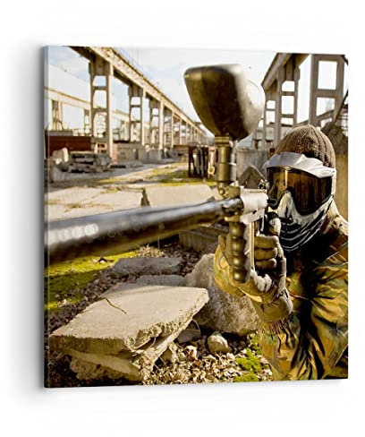 Bilder auf Leinwand 70x70cm Leinwandbild Paintball Pistole Spieler Groß Wanddeko Bild Schlafzimmer Küche Deko Wandbilder Dekoration Wohnzimmer Wall Decor Canvas Wand Kunstdruck Art AC70x70-0140
