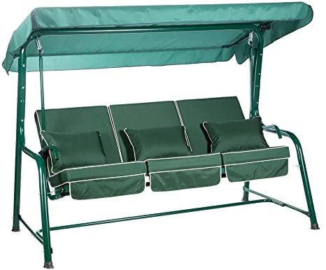 Alfresia Turin 3 Seater Reclining Garden Swing Seat with Adjustable Canopy and Classic Cushions, Heavy Duty Outdoor Patio Swing Seat Supporting up to 250 kg