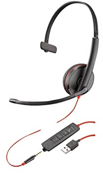 Plantronics Blackwire C3215 Headset - Mono - Black - USB Type A, Mini-Phone - Wired - 20 Hz - 20 kHz - Over-The-Head - Monaural - Supra-aural - Noise Cancelling Microphone (209746-22)