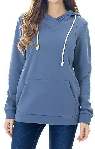 Smallshow Nursing Hoodies Fleece Maternity Sweatshirt for Breastfeeding Grey Blue XL